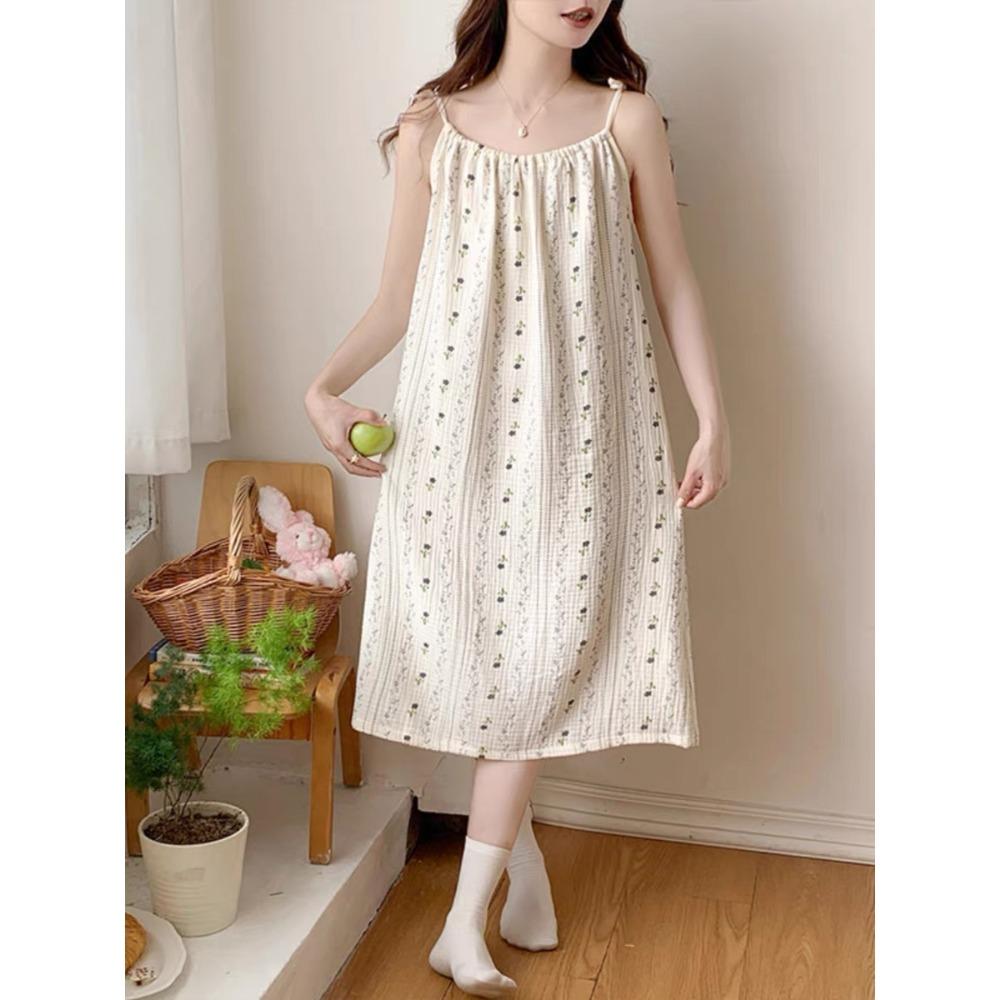 Sweet Cartoon Princess Style Nightgown for Women In Summer New Sexy Suspender Bubble Wrinkle Cloth Home Clothes