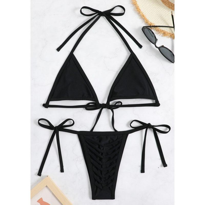 

TS JYL-SW236 Simple Tie Two-Piece Bikini, Vacation Style Sexy Swimwear For Beach L лаванда серого