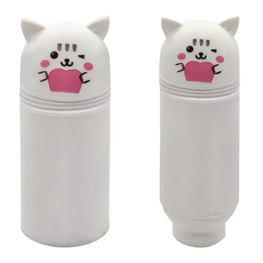 Cartoon Animal Foldable Silicone Pencil Case Flexible Desk Organizer Stationery Storage Bag Cute Folding Pen Pouch Organizer