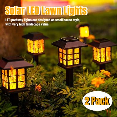 2-pack Solcellsdrivna Utomhus Gräsljus Retro Husformad Lampa Vattentät Gårds Trädgårdsdekoration Nattlampa Insatta Små Palatsljus