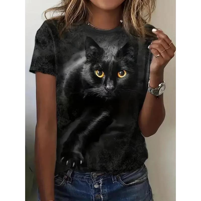 3D Printed Cute Cat Pattern Fashion Women s T-shirt Summer Breathable Casual Versatile XS