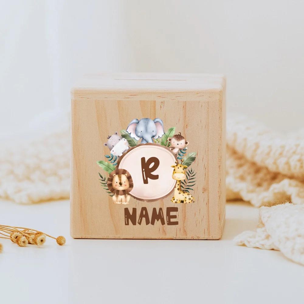 Personalized Money Box Baby Birth Gift Children Wooden Money Box with Name Customized Piggy Bank Baptism Gift