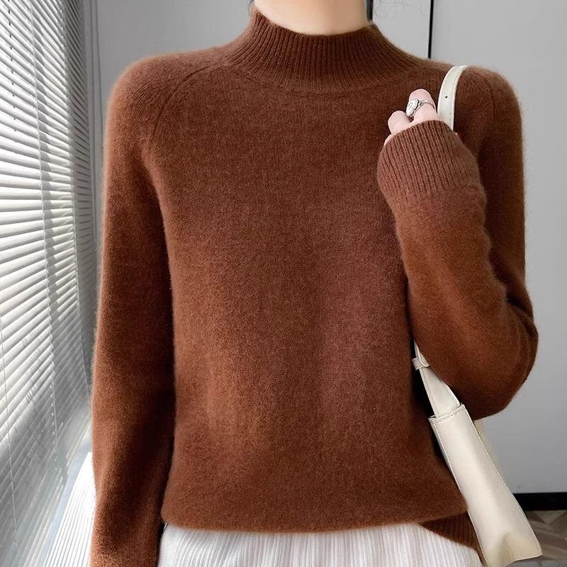 Women's Round Neck Double-Ply Pure Wool Sweater - Thickened Plus Size Solid Color Cashmere Knit Pullover