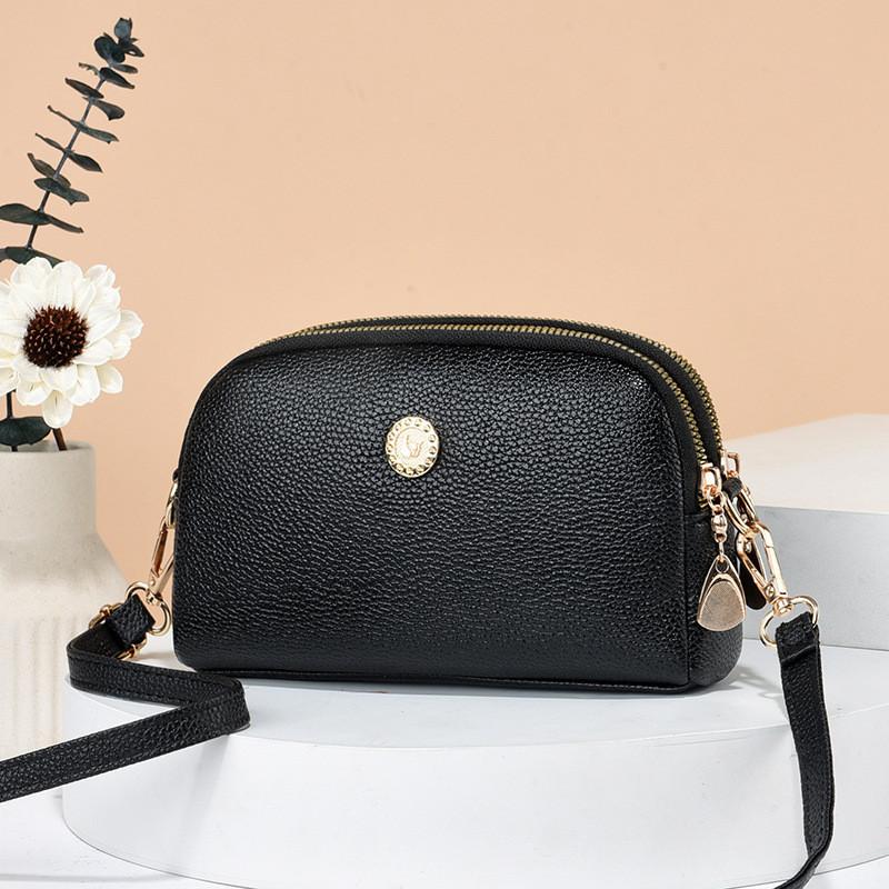 Fashionable 2023 New Color Block Shell Bag Multi-zipper Crossbody Shoulder Coin Purse Black