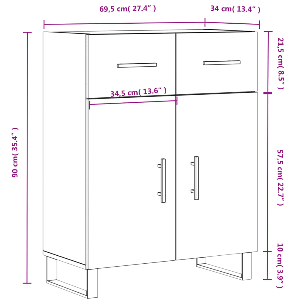 Sideboard White 69.5 x 34 x 90 cm Particleboard