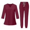 Set da Lavoro da Donna a Manica 3/4 con Top Scollo a V e Pantaloni Jogger, Uniforme Morbida ed Elastica per Professionisti Medici