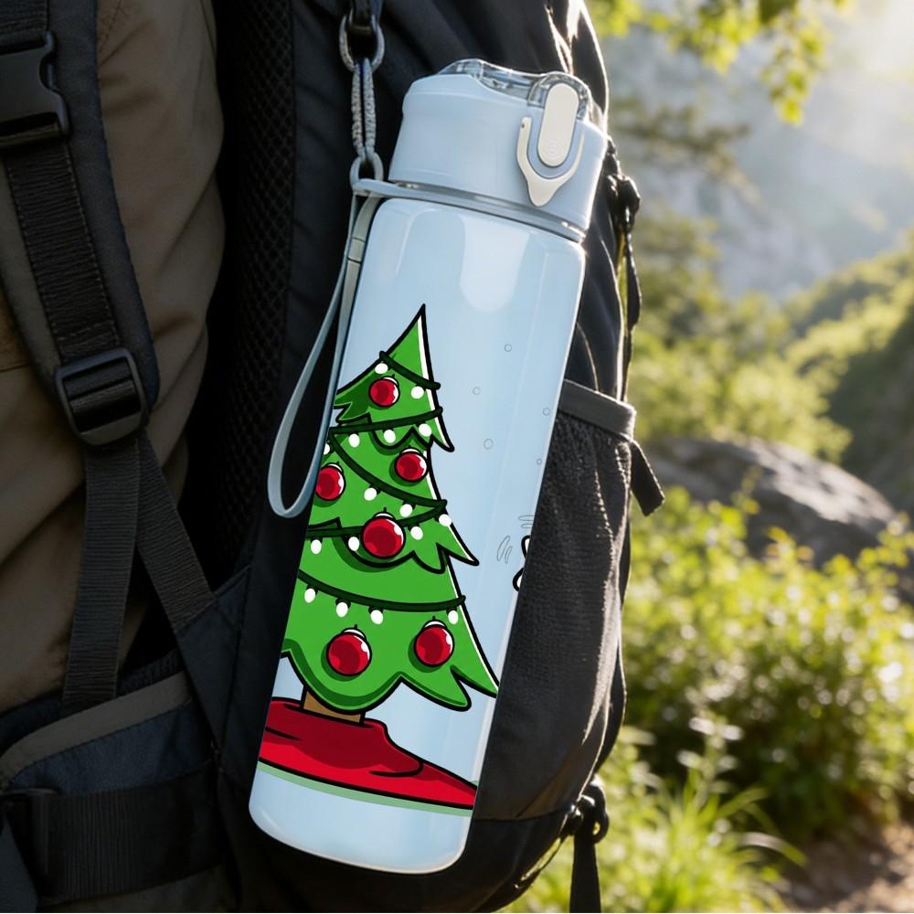 1PC Christmas Tree Dinosaur 750ml Color Plastic Sports Water Bottle Leakproof Flip Straw Lid Suitable for Sports Office Home Use