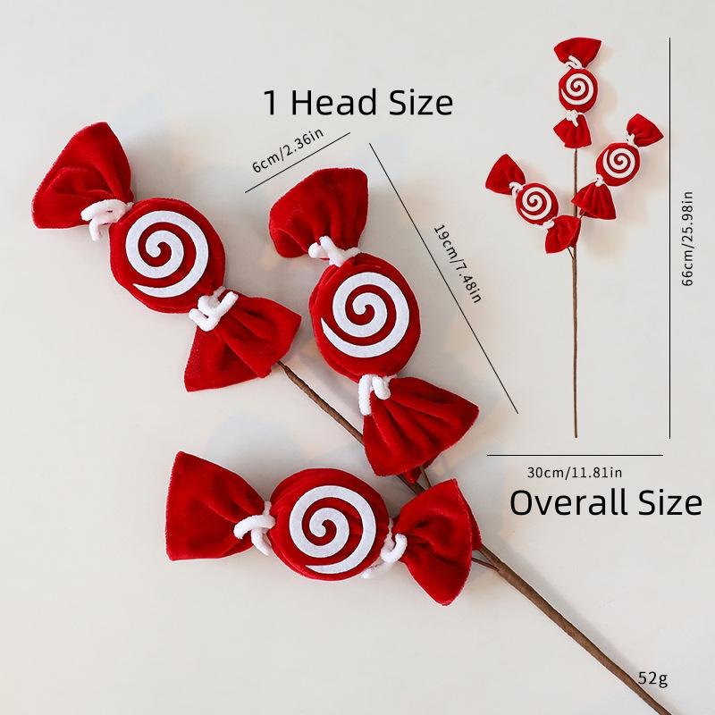 Christmas Candy Branch DIY Red and White Striped Fuzzy Yarn Lollipop Christmas Decorations Christmas Tree Ornaments