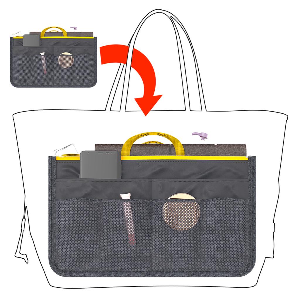 Großer Kapazität Portemonnaie Organizer Nylon Mehrere Taschen Handtaschen Organizer mit Netzgitter Herren Damen Outdoor Reise Einlage