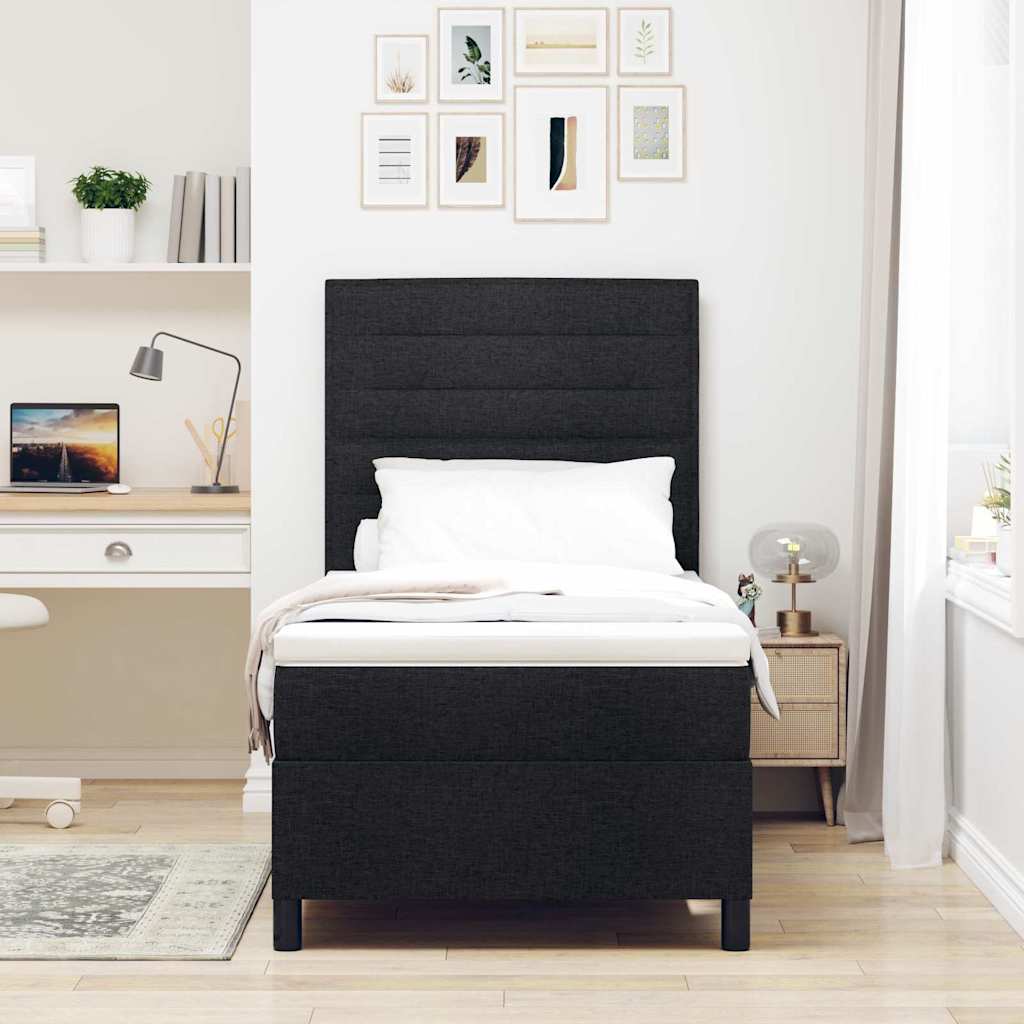 Box Spring Bed with Mattress and LED Lighting Black 90 x 200 cm Fabric