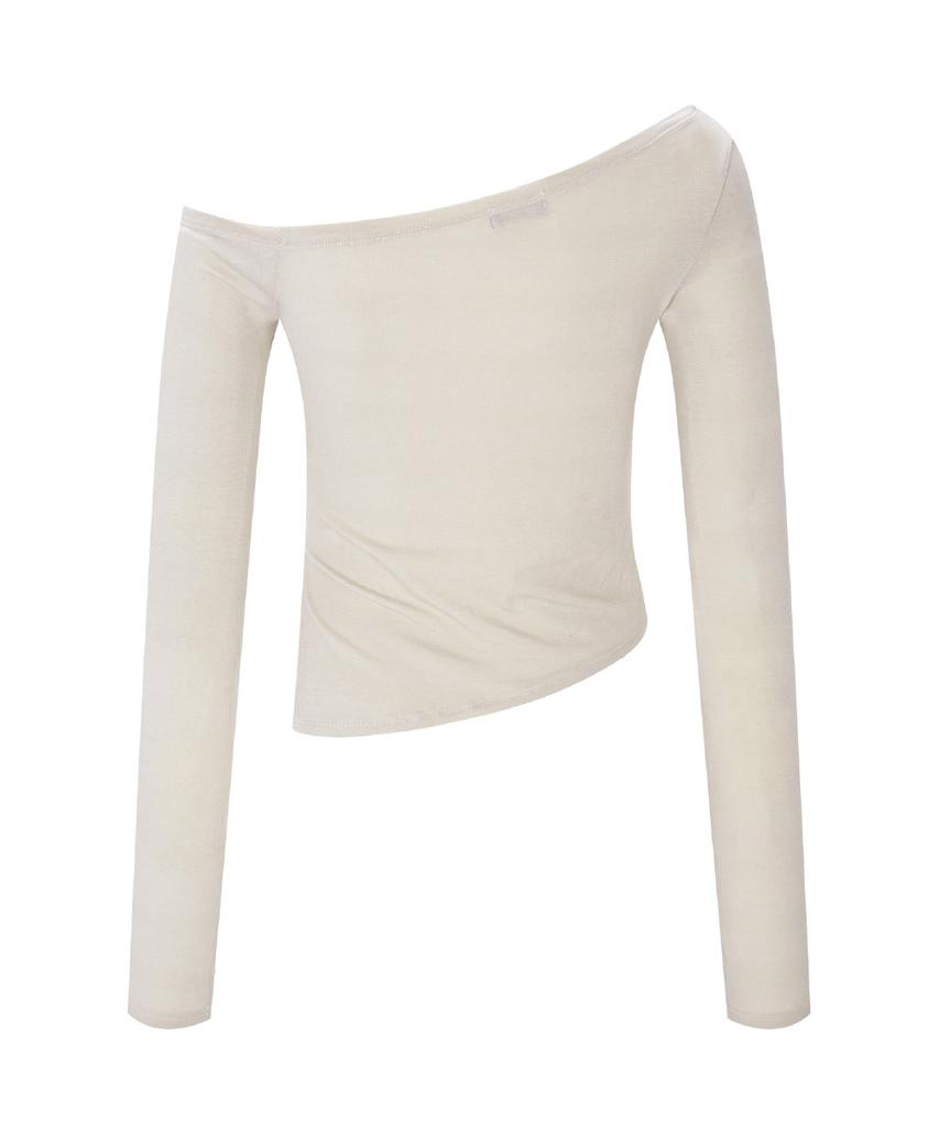 Peullijeunopallou Remy Unbal Shirring Long Sleeve Top (Beige)