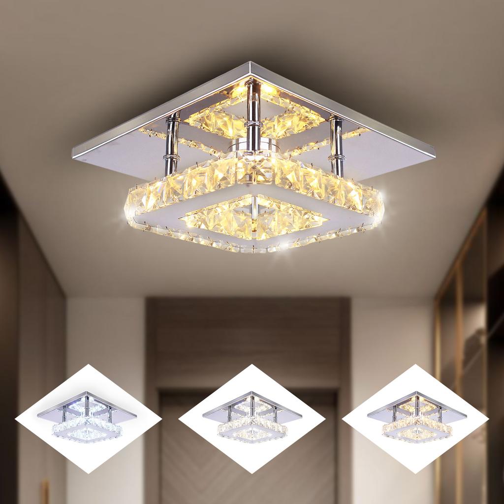 Kleiner LED-Kronleuchter Halbeinbau Kristallbeleuchtung Moderne Deckenkristalllampe für Schlafzimmer Esszimmer Flur (Warm)