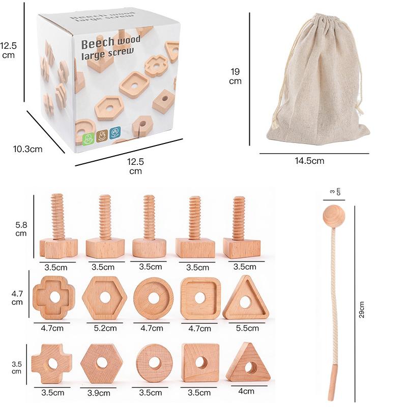 Baby Screw Threading Rope Game Montessori Wooden Toy Nut Bolt Shape Matching Fine Motor Skill Trainting 3In1Sensory Educationtoy
