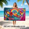 Floral Garden Theme Soft Beach Towel Personalized Custom Name Text Towel Portable for Beach Pool Travel