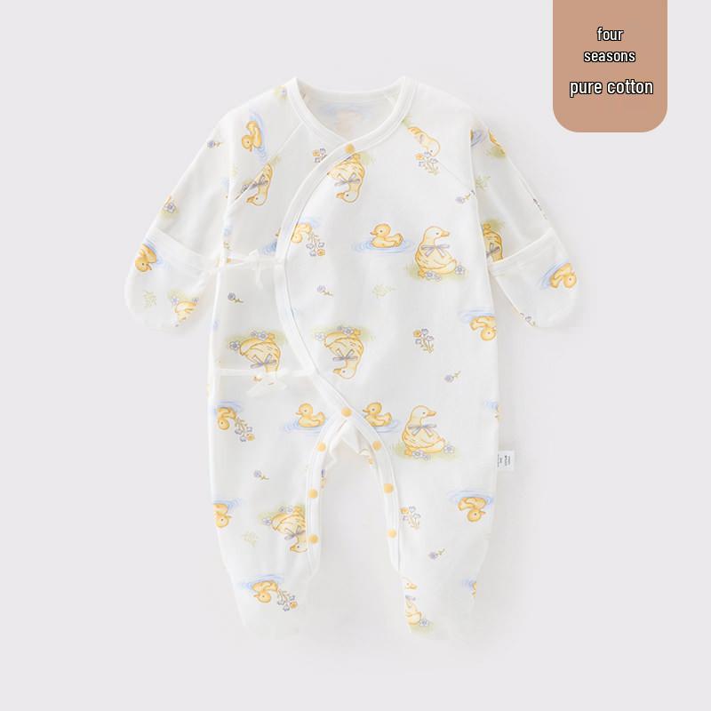 Pure Cotton Baby Bodysuit with Hand and Foot Covers, All-Season Newborn Romper, Baby Monk Outfit