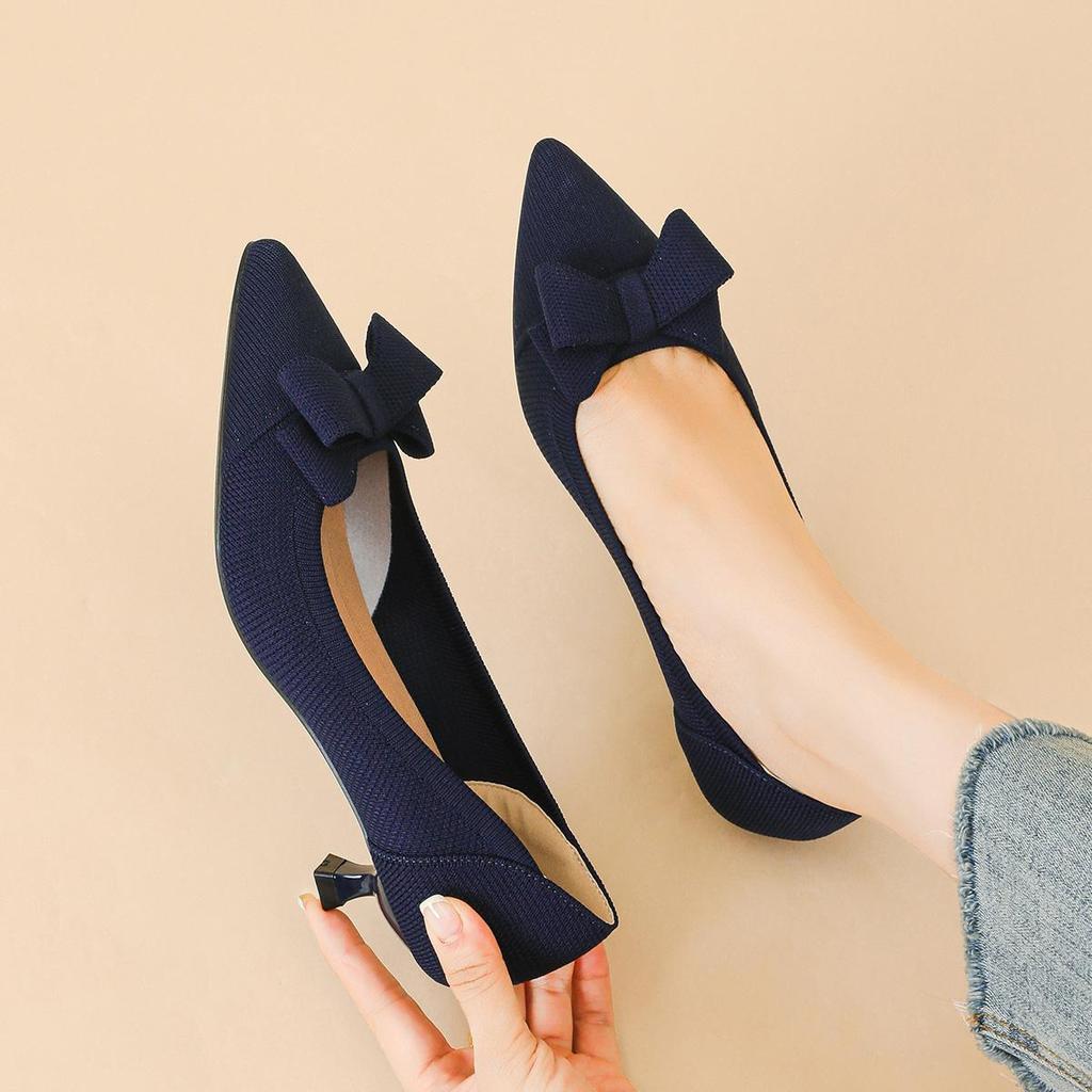 Dámské Velké Velikosti Jarní Jehlové Podpatky Boty se Špičatou Špičkou Letní Ležérní Mašle Jednobarevné Boty na Vysokém Podpatku 34-43