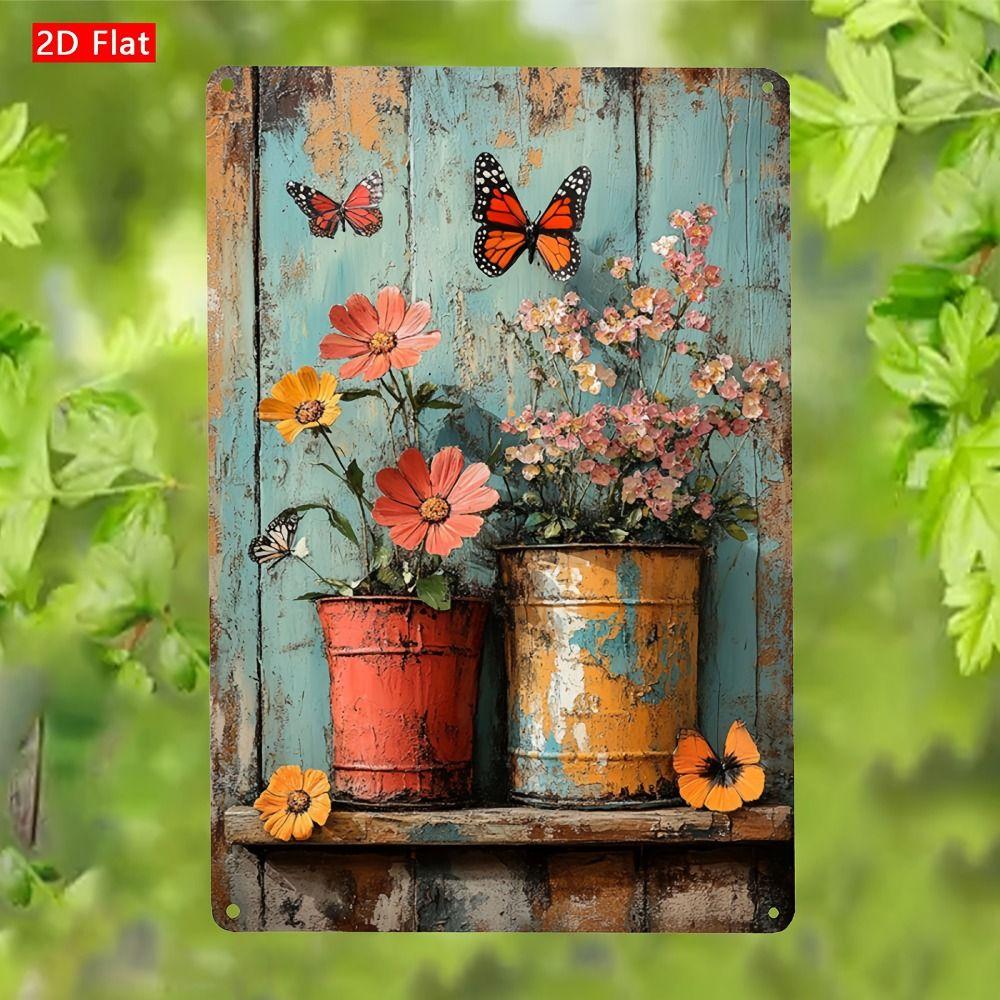 Vintage Metal Wall Poster – Floral Garden Decor, 20x30cm