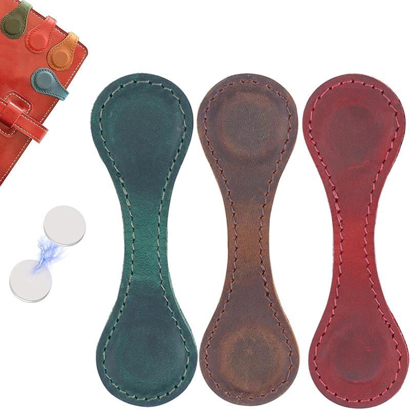 Notebook Book Markers Page Divider Double-sided Magnetic Buckle Magnet Clip Staionery Supplies Leather Magnetic Bookmarks Retro