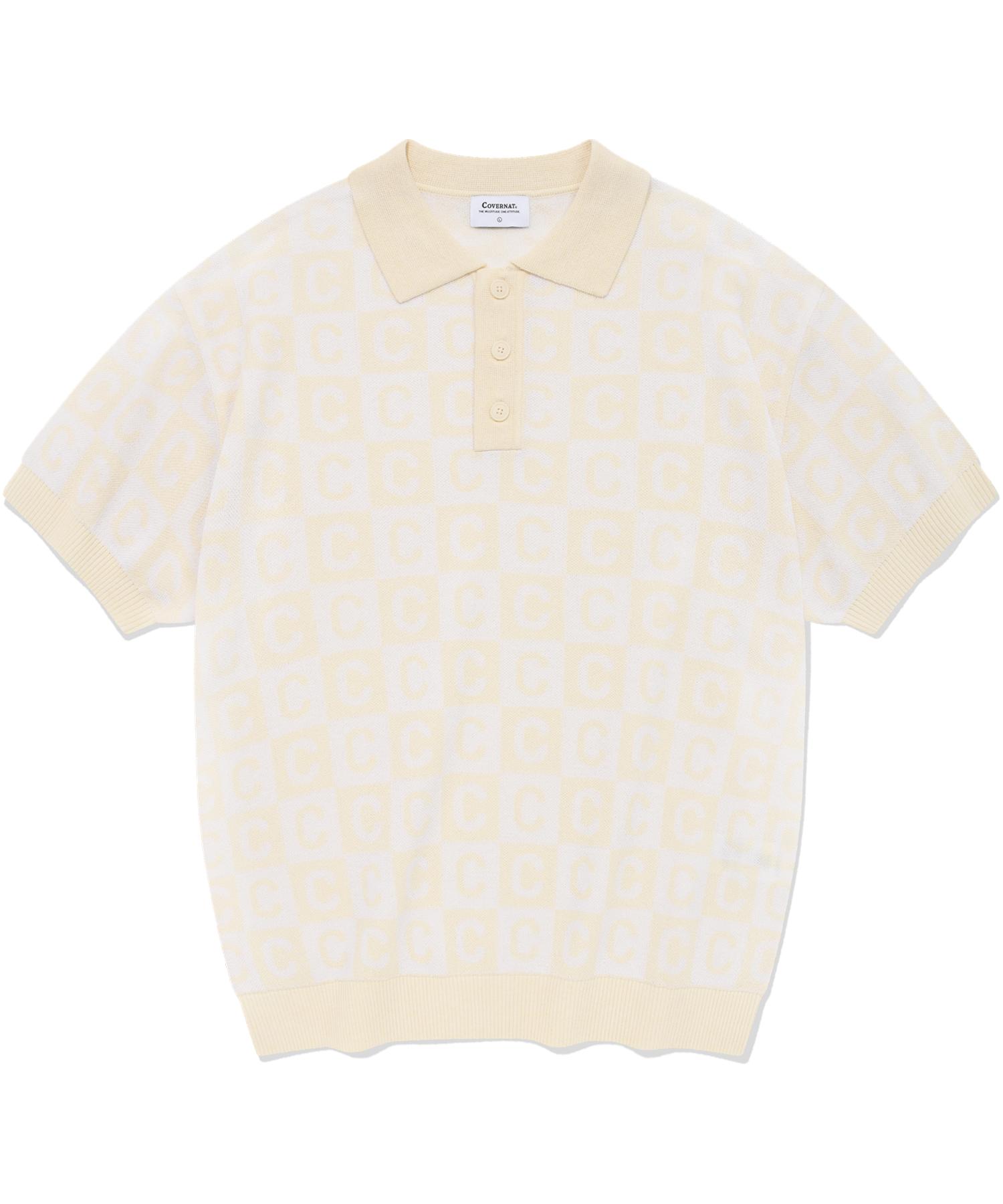 Covernat C Pattern Collar Half Knit Ivory Ivory/L