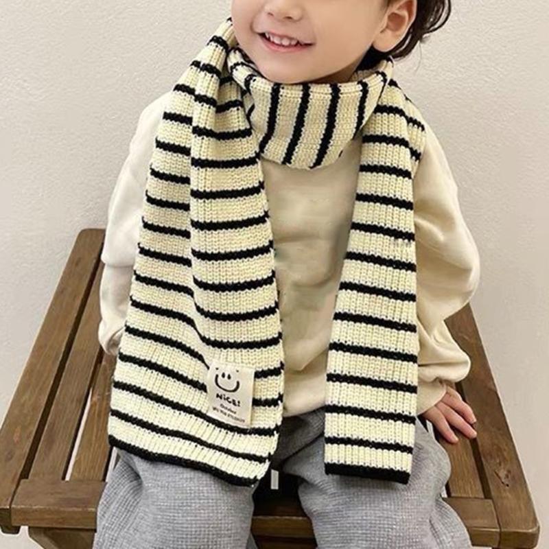 Children Neck Scarves with Stripe Pattern Warm Knitted Neckerchief Versatile for Children Fashionable Winter Accessories