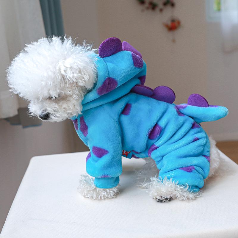 Dinosaur-Inspired Velvet Pet Suit for Small to Medium Dogs and Cats - Cozy Four-Legged Flower Design for Autumn and Winter