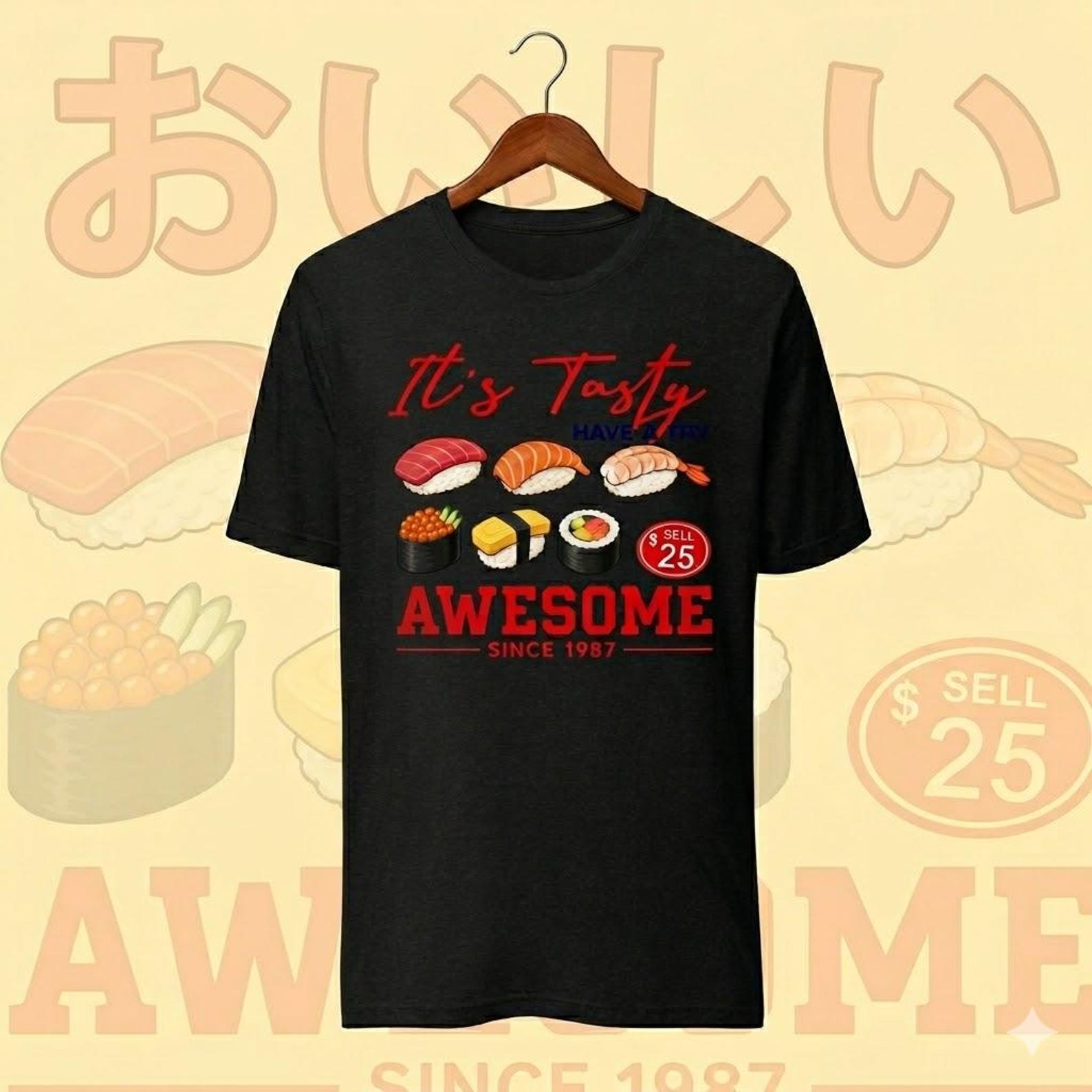 Sushi Graphic Tee | Japanese Food Lover Gift, Retro Kawaii Foodie Shirt L