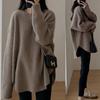 Frauen Herbst Winter Lange Pullover Pullover Oansatz Volle Hülse Lose Strick Unten Shirt Top Einfarbig