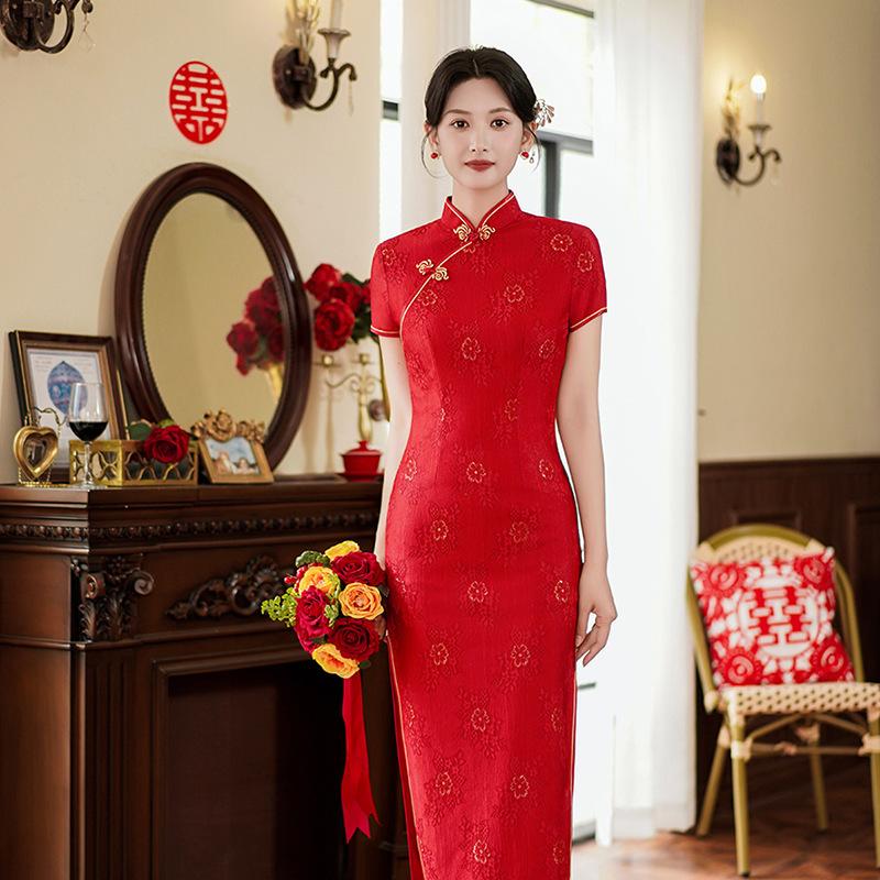 National style improvement 1011 summer new cheongsam lace dress women slim retro temperament daily performance clothes