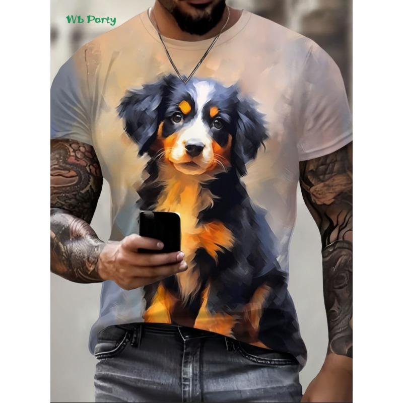 Lustiges 3D-Tier Herren-T-Shirt Sommer Street Herren Kurzarm-T-Shirt Rundhals Herren-T-Shirt Vielseitige Übergroße Herrenbekleidung