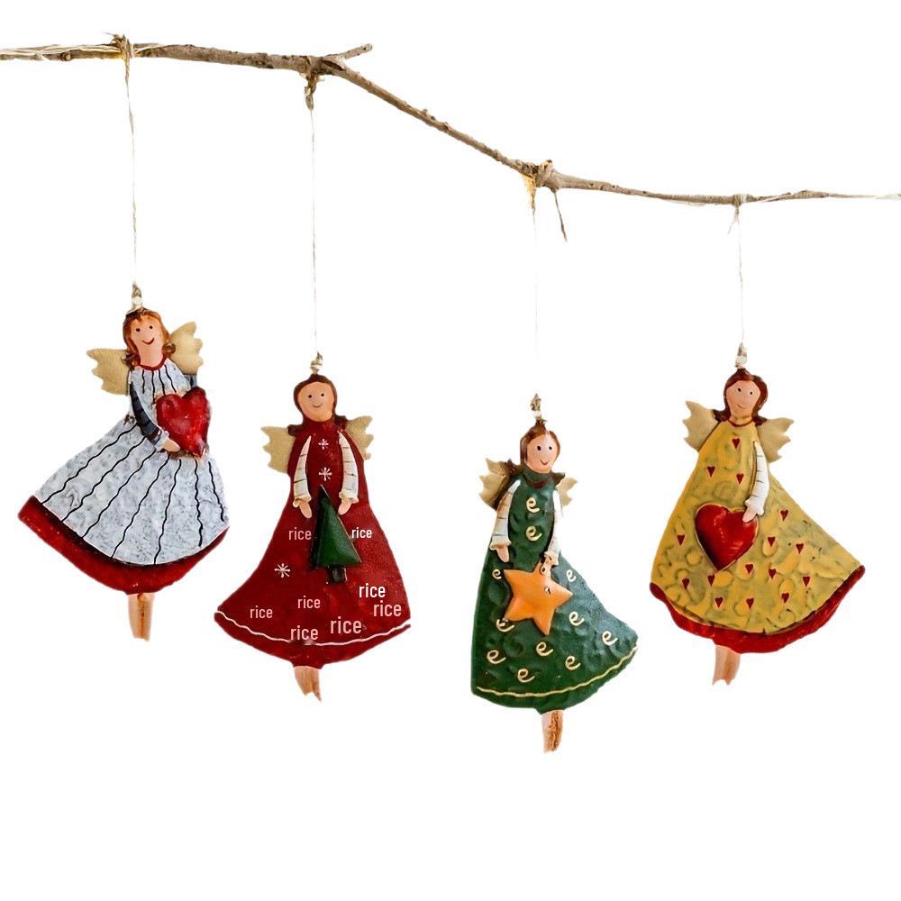 Retro Wooden Angel Doll Pendant for Christmas Tree Ornaments