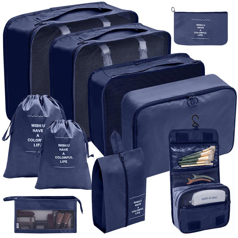 Travel Storage Set: Foldable Toiletry, Makeup, Clothes, Shoes, Digital Accessories, and Drawstring Luggage Bags.
