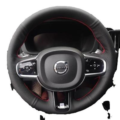 Do Volvo V60 V40 XC90 S60 S90 XC40 S80 V90 Ręcznie szyta czarna antypoślizgowa skórzana osłona kierownicy samochodu części samochodowe