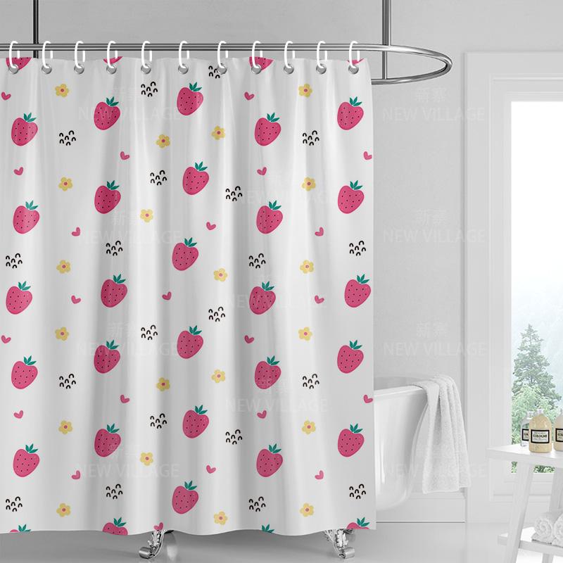 Home shower curtains bathroom Decora waterproof fabric non-slip bathmat water absorption curtain Modern nordic boho plant fruit