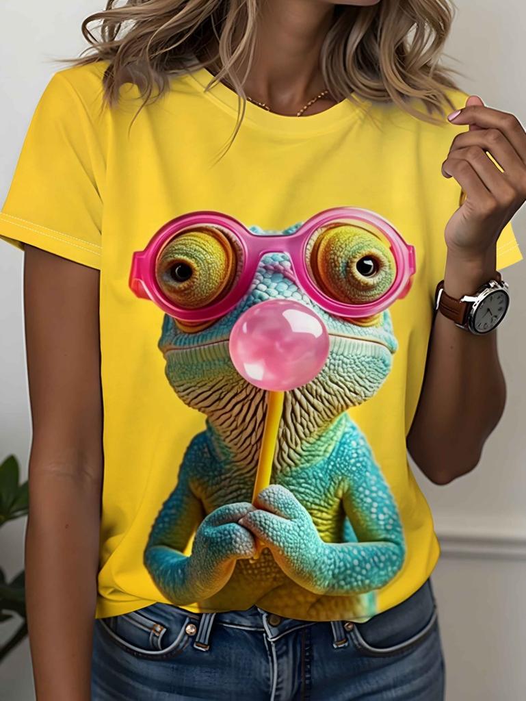 New Funny T-Shirt for Women 3D Print Cute Animals Graphic T-Shirts Summer Short Sleeves Round Neck Tops Casual Women's Clothing