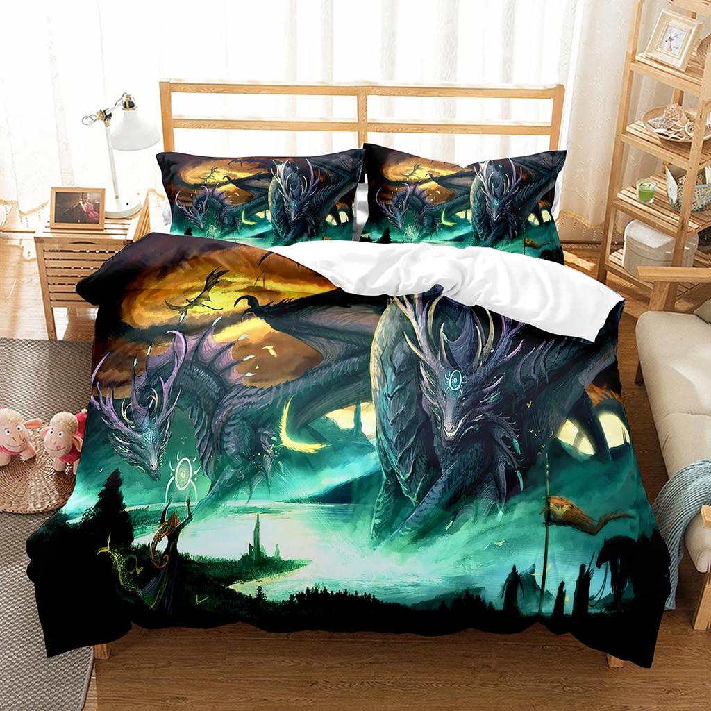 Purple Dragon Duvet Cover Jungle Animals Myths and Legends Dragon Children Boys Children Teens for Bedroom Decoration Queen King
