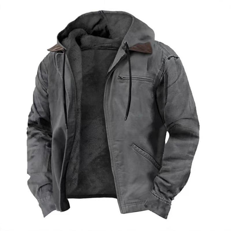 Veste à capuche décontractée pour homme avec poches zippées et doublure polaire