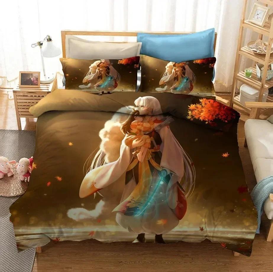 3D Anime Inuyasha Duvet Cover Ses Shoumaru Printed Bedding Set Anime Bed Linen Set Cartoon Bedroom Decor Gifts for Anime Fans