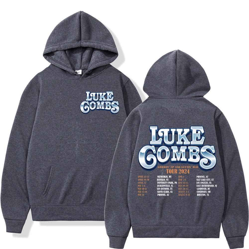 Luke Combs Tour 2025 printed men's and women's fashionable hip-hop retro pullover for autumn and winter casual long sleeved hooded sweatshirt