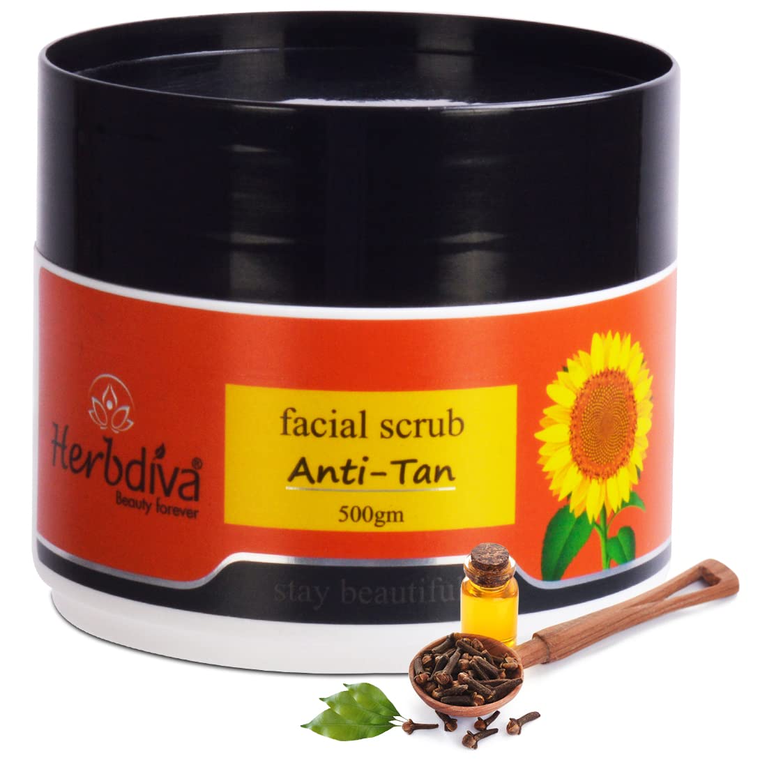 Herbdiva Anti-Tan Facial Scrub | 500g | Face & Body Scrub | Tan Removal & Blackheads | Enriched with Clove Oil & Glycerin | Deep Cleansing | Exfoli