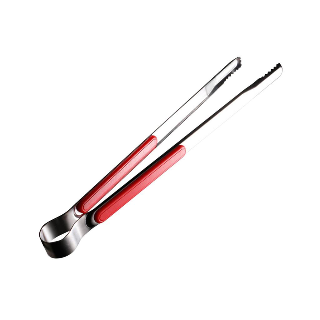 Stainless Steel Barbecue Tong Portable Metal Long Kitchen Tong for Cooking Grilling Outdoor BBQ 25.5cm Red