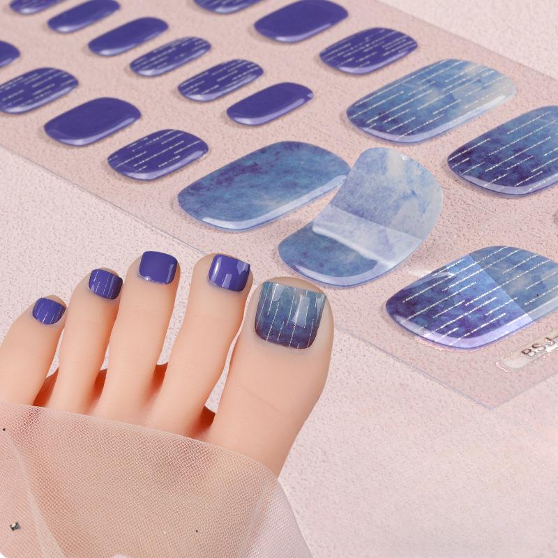 New French Gel Manicure Stickers, Toenail Stickers, Onion Pink Pearlescent Gradient Flash Semi-cured Nail Stickers