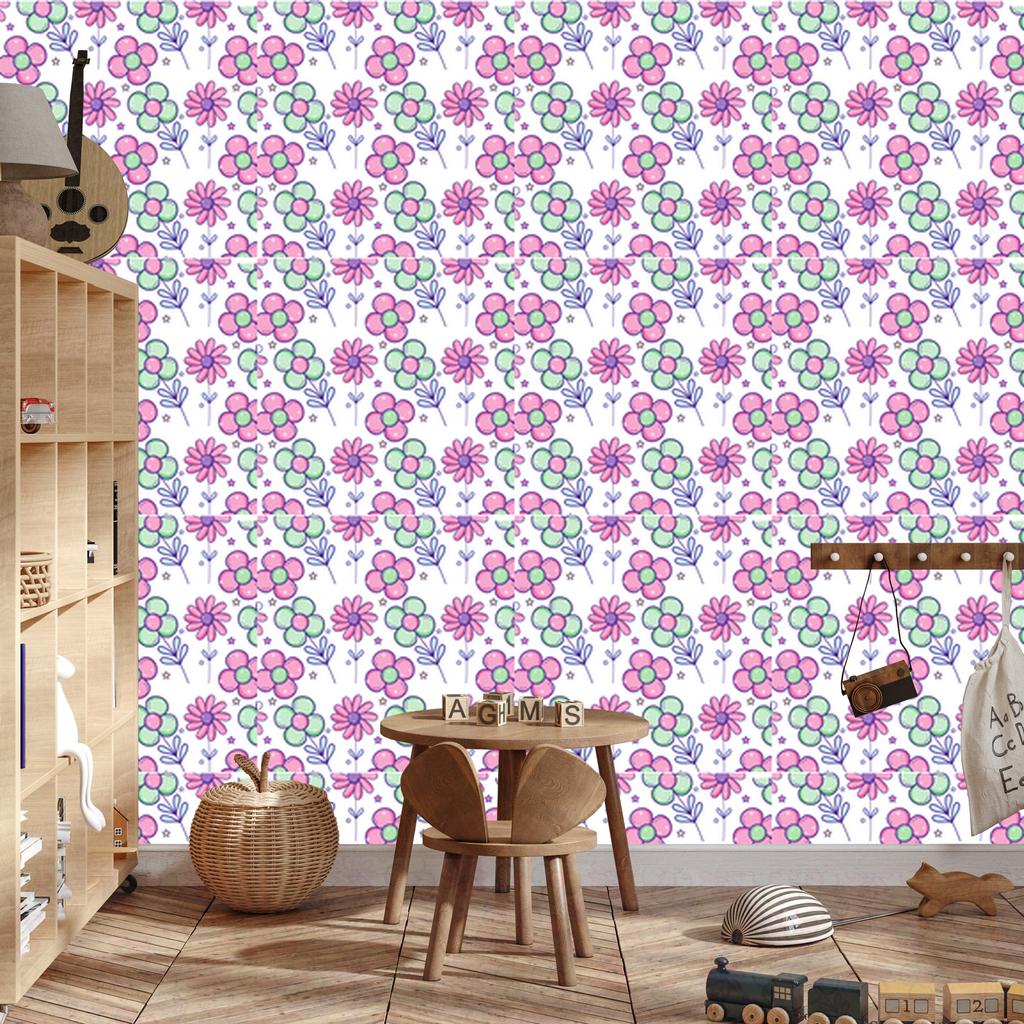 Wallpaper Flowers White, Powder Pink and Lavender for Living Room and Bedroom 50x1000