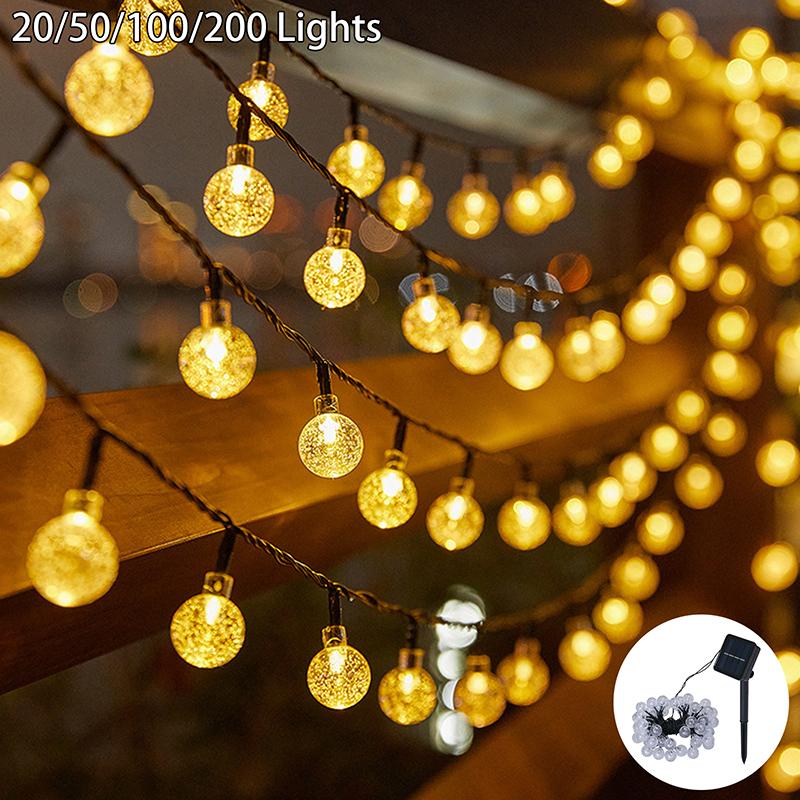 Solar String Lights Outdoor Crystal Globe Lights Waterproof Solar Festoon Fairy Light For Garden Party Decor