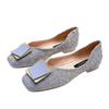 Square Head Large Size Single Shoes Women's Square Buckle Soft Flat Bottom One Pedal Doudou Shallow Mouth Large Size Ladyshoes Size 34-42