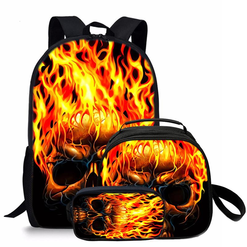 Schädel Dreiteiliges Set Rucksäcke Für Jungen Und Mädchen Beste Geschenke 2D Flacher Cartoon Schulrucksack Für Kinder