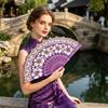 Chinese Style Flower Folding Fan with Faux Pearl Tassel Portable Plastic Ribs Hand Fan Women Dance Performance Props Party Favors