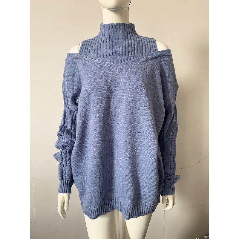 Autumn and Winter Women's Strapless High Neck Loose Large Version of The Knitted Sweater