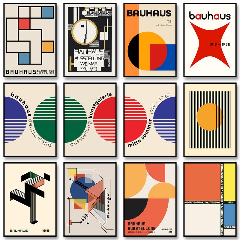 Bauhaus Exhibition Poster Minimalist Interior Canvas Painting Vintage Modern Print Wall Art Picture for Room Home Decoration
