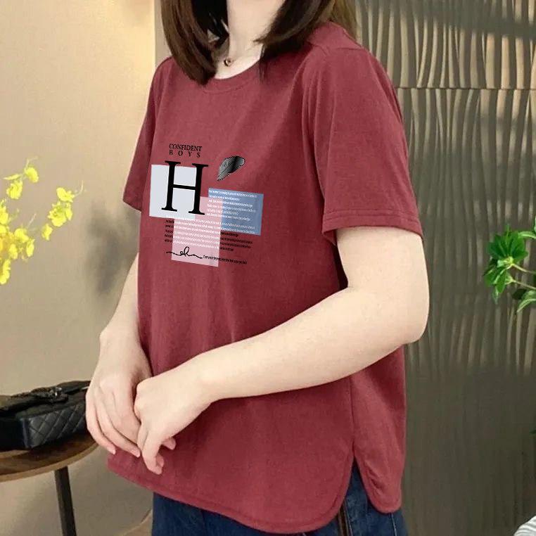 2026 Korean Style Letter Print Women s Short Sleeve Slimming Chic T-Shirt 2XL