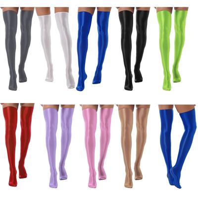 Damen Glänzende Oberschenkelhohe Strümpfe Einfarbige Dehnbare Socken 1 Paar Kostümzubehör